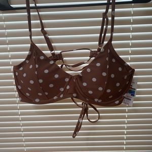 Brown and White Polkadot Bikini Top